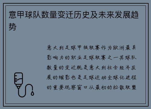 意甲球队数量变迁历史及未来发展趋势